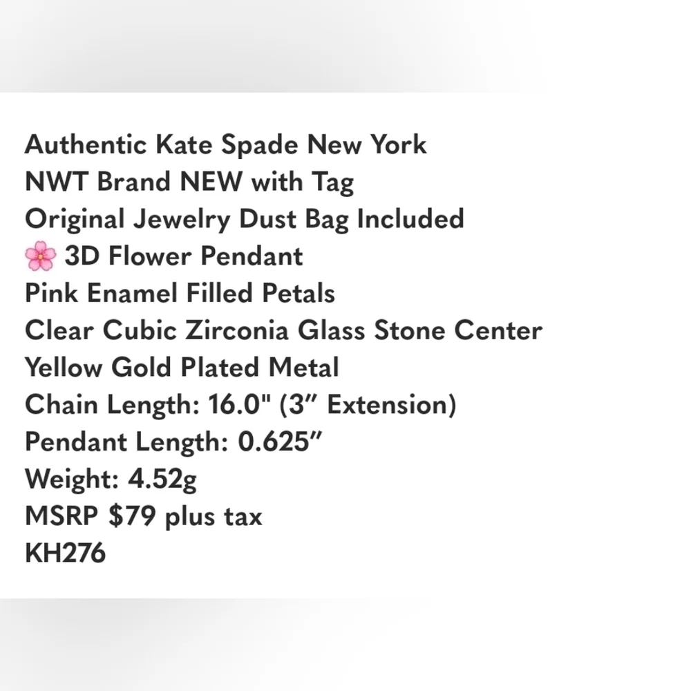 🩷▪️Kate Spade▪️ Freshly Picked Flower Mini Pendant  Necklace, Pink NWT ✨️🌸